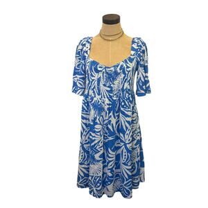 ROXY Blue Floral Dress XL Tropical Beach Vacation Summer
